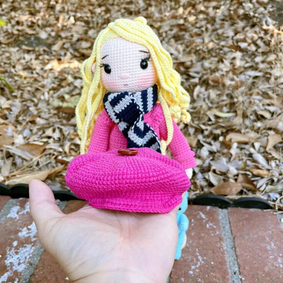 Chloé Paris Winter Crochet Doll – Handmade Girl Doll with Mini Bunny - Picture 4 of 7